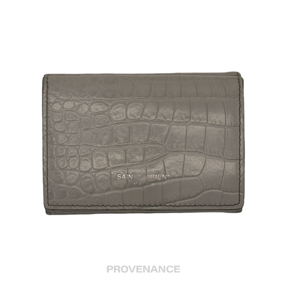 🔴 Saint Laurent Paris SLP Compact Snap Card Wallet - Gray Croc Leather - Picture 2 of 10
